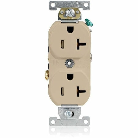 Leviton Straight Blade Receptacle, 5-20R, 20 A, 125V AC, 2 Pole, 3 Wire, Flush Mount, Single, Ivory TBR20-I