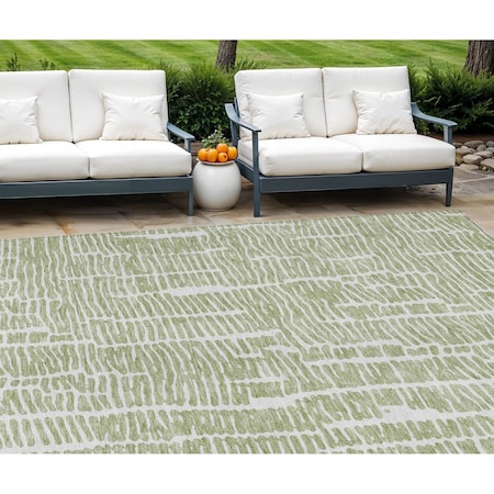 Homeroots 8' X 10' Artichoke Green And Ivory Abstract Washable Indoor Outdoor Area Rug 588489
