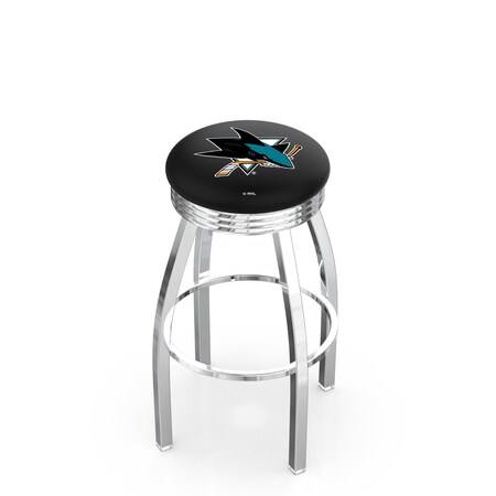 Holland Bar Stool Co 25" Chrome San Jose Sharks Swivel Bar Stool, Accent Ring L8C3C25SJShar