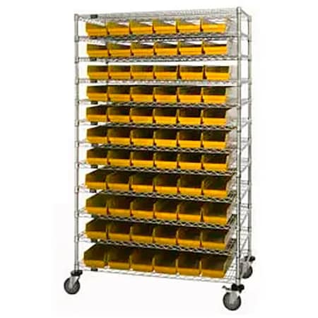 Global Industrial Chrome Wire Shelving with 88 4"H Plastic Shelf Bins Yellow, 60x24x74 269048YL