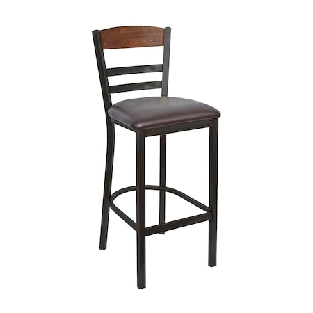 Bfm Seating Barrick Steel Wood Back Bar Stool - Grade 2 Upholstered Seat, Autumn Ash Back - Sand Black Finish 2165BVNS004-AASB