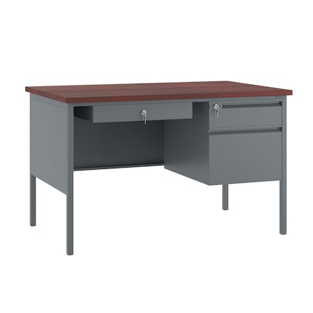 Flash Furniture Cambridge Commercial Grade 24x48 Right Side Single Pedestal Desk, 3 Locking Drawers, Mahogany Top GC-M-GRY-24X48-MHG-GG