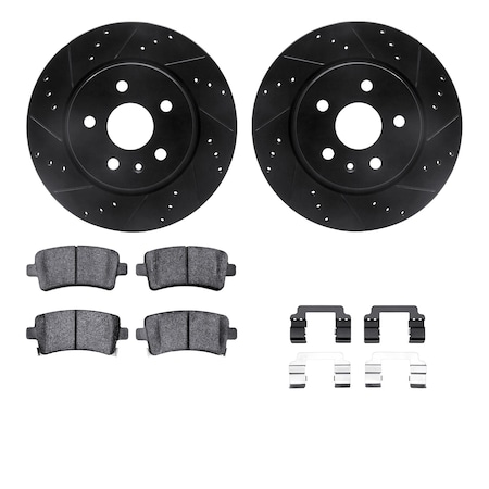Dynamic Friction Co DFC Rotors-Drilled & Slotted-Black w/ 5000 Advanced Brake Pads Incl Hdw 8512-65025
