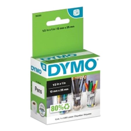 Dymo Barcode Label, 1 in Label W, 1/2 in Label H, 1,000 Labels per Roll 30333