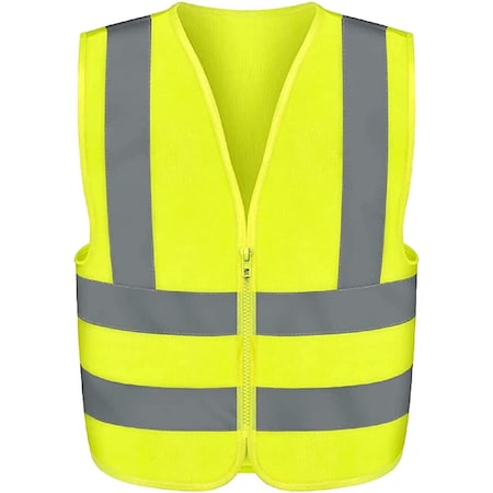 Neiko High Visibility Safety Vest with Reflective Strips, Medium, Neon Yellow, Zipper Front For Safety 53940A