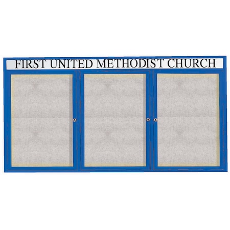 Aarco Illuminated Outdoor Enclosed Bulletin Board w/ Al Frame Header, Powder Coated Blue, 36''Hx72''W ODCC3672-3RHIB