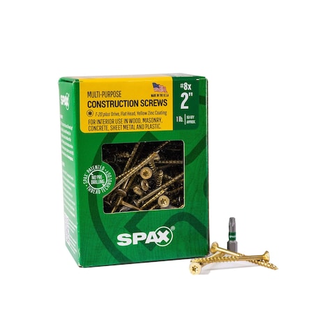 Spax #8 x 2 in Interior Wood Screws Construction Flat Head T-Star Plus, 161PK 4191020400504