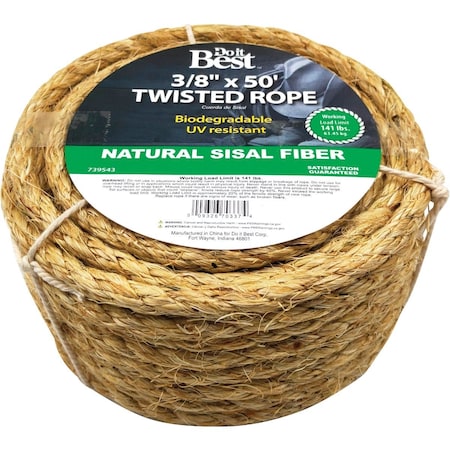Do It Best 3/8'' x 50 Ft. Natural Twisted Sisal Fiber Packaged Rope 739543