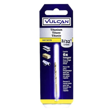 Vulcan 218301OR Jobber Drill Bit, 3/32 in Dia, 2-1/4 in OAL, Straight Shank PTA250652/218301O