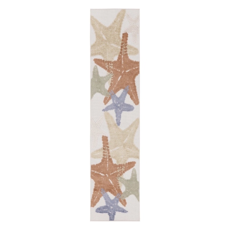 Homeroots 8' Ivory Yellow Orange And Green Starfish Indoor Outdoor Runner Rug 546877