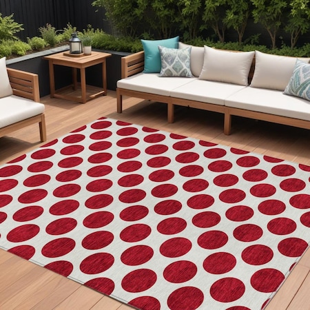 Homeroots 8' X 10' Red And Ivory Polka Dot Washable Indoor Outdoor Area Rug 614938