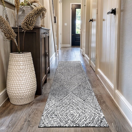 World Rug Gallery Minimal Stripe Geometric Shag Runner Rug 2 ft 3 in x 12 ft White WR130WHITE2X12