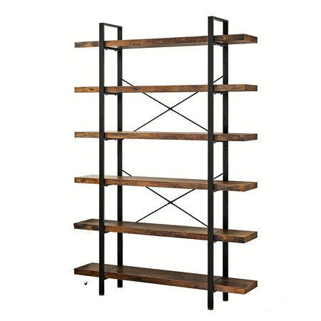 Homeroots 80" Brown Wood Six Tier Etagere Bookcase 717460