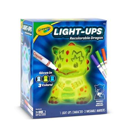 Crayola Light Ups Recolorable Dragon with (3) Ultra-Clean Washable Markers, Ages 4 and Up, 4 Pieces 74-7635