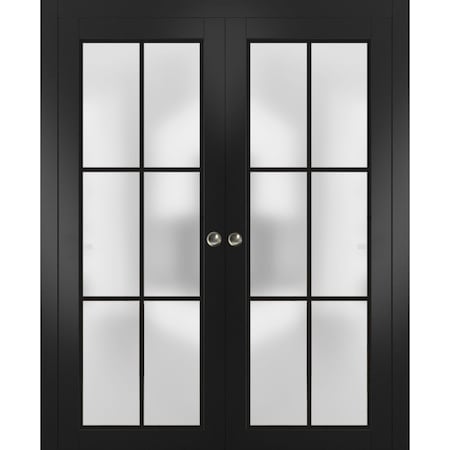 Sartodoors Sliding Double Pocket Door Frosted Tempered Glass Planum 2122 Black 72x80 (2* 36x80) Solid Core PLANUM2122DP-BLK-72 x 80 (2* 36x80)