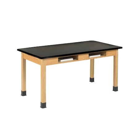 Diversified Spaces Wooden Leg Tables with Compartments, Oak, Wood Frame, 48 in W, Black C717LBBK30E