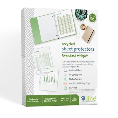 C-Line Products 8-1/2" x 11" Reduced Glare Recycled Standard Weight Poly Sheet Protectors, 100/BX 62029