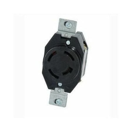 Leviton Flanged Locking Receptacle, Non-NEMA, 20 A, 120/208V AC, Three Phase, 4 Pole, Flush Mount, Black 7410-BG