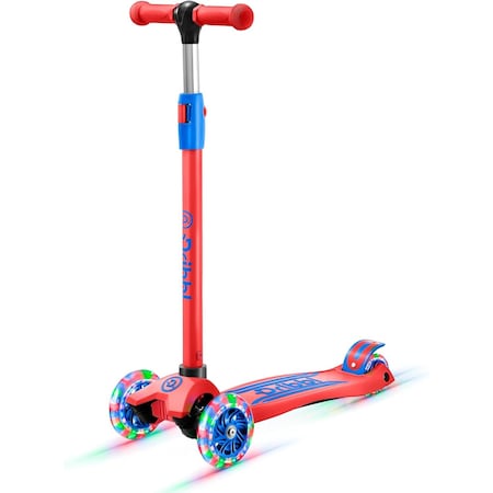 Dribbl 3-Wheel Kids Scooter, Lean-to-Steer, Adjustable Handlebar, Anti-Slip Deck, Red/Blue DBKS08