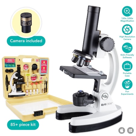 Amscope IQCREW by Kids 85+ piece Premium Compound Microscope, Color Camera and Interactive Kids Friendly S M40-K-MDM35