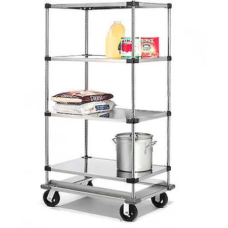 Global Industrial Nexel Stainless Steel Shelf Truck w/Dolly Base, 1600 lb. Capacity, 48"L x 18"W x 70"H 987461