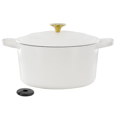 Crockpot Artisan 6 Quart Enameled Cast Iron Dutch Oven in Matte Linen with Gold Handle 137365.02