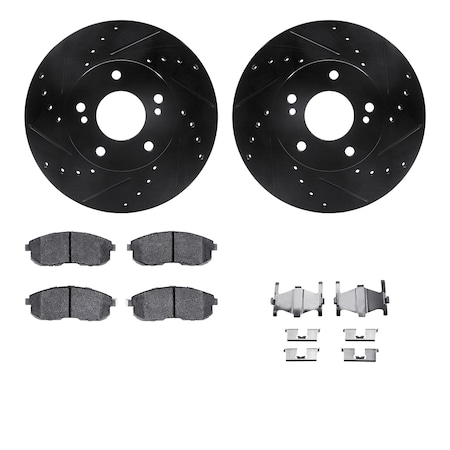 Dynamic Friction Co DFC Rotors-Drilled & Slotted-Black w/ 5000 Advanced Brake Pads Incl Hdw 8512-67031