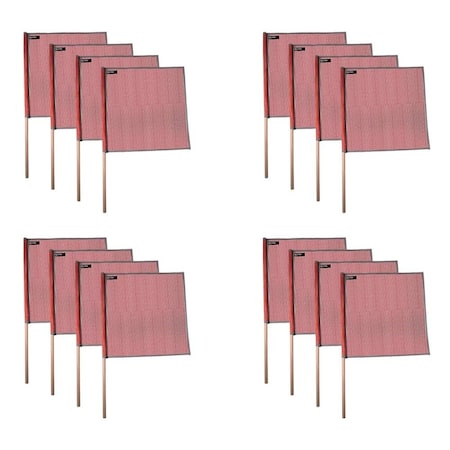 Mytee Products 18in x 18in Red Safety Warning Flags for Trucks with Dowel & Reflective Webbing, 16PK VMF-REFx16