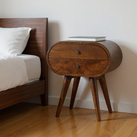 Homeroots 21" Chestnut Solid Wood Oval Two Drawer Nightstand 651608