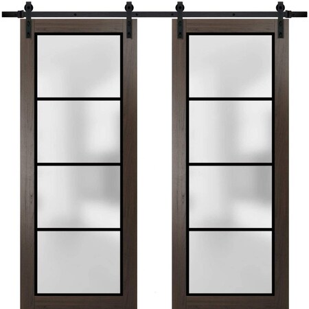 Sartodoors Sturdy Double Barn Door with Frosted Glass Planum 2132 72x96 (2* 36x96) Solid Core Modern Interior PLANUM2132DB-CA-72 x 96 (2* 36x96)