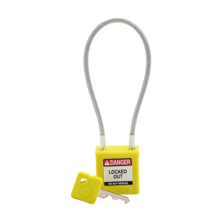 Brady Velocity 8in Compact Cable Lockout Padlocks Nylon 4in Shackle Clearance KD YL CPPL-YLW-200CB-KD