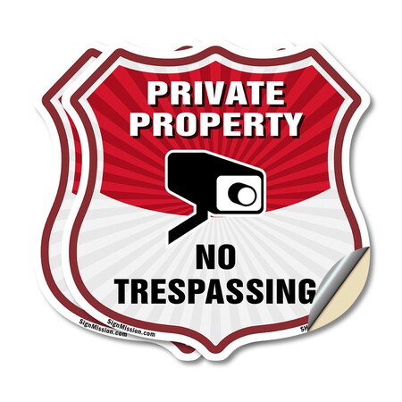 Signmission Private Property Shield Sign No Trespass, 12 inch X 12 inch, Vinyl Decal, 2PK SHI-D-2PACK-12-448