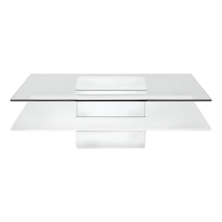Homeroots 39" Clear and White Glass And Wood Square Pedestal Coffee Table With Shelf 488708