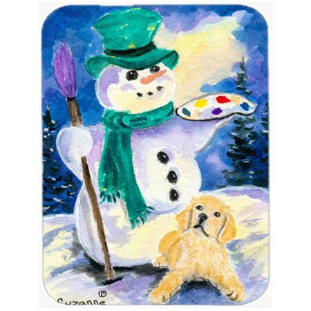 Carolines Treasures Snowman With Golden Retriever Glass Cutting Board- Large SS8994LCB