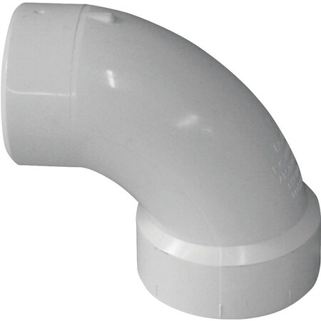 Genova CANPLAS Sanitary Street Pipe Elbow, 3 in, Spigot x Hub, 90 deg Angle, PVC, White 192453L
