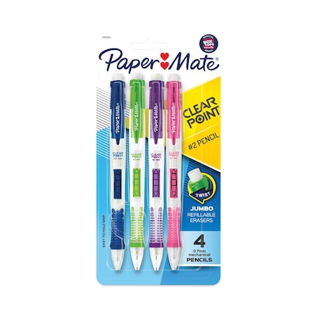 Paper Mate Clear Point Mechanical Pencil, 0.7 mm, HB #2, Black Lead, Assorted Barrel Colors, 4PK 1902636
