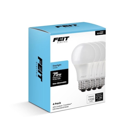 Feit Electric Feit A19 E26 Medium LED Bulb Daylight 75 Watt Equivalence, 4PK A110085010KLED4