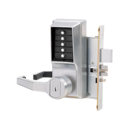 Simplex Kaba Left Hand Mechanical Pushbutton Lever Mortise Lock with Deadbolt and Best Prep Satin L8148B26D