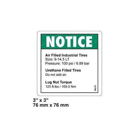 Genie REPLACEMENT DECAL NOTICE TIRE PRESSURE 31784