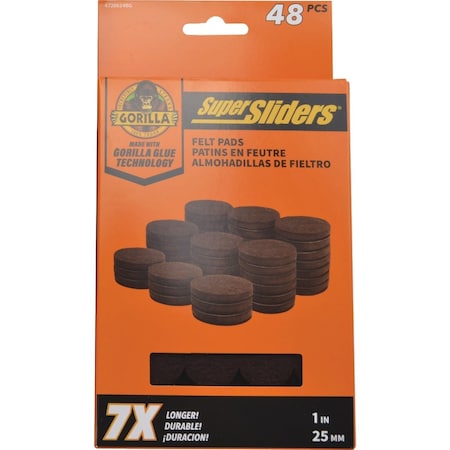Gorilla Glue Super Sliders 1'' Brown Felt Pad, 48-Piece 4728624BG