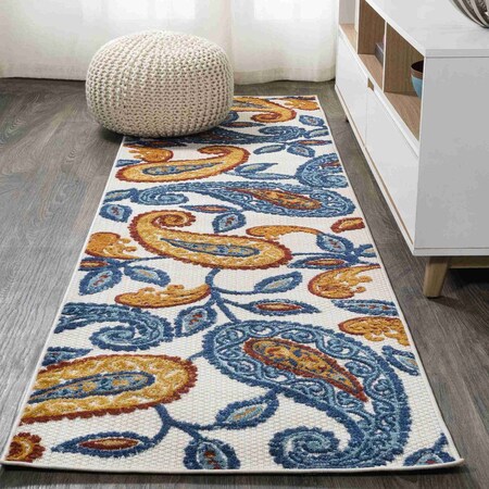 Jonathan Y Julien Paisley High-Low Orange/Blue 2 ft. x 8 ft. Indoor/Outdoor Runner Rug AMC102B-28