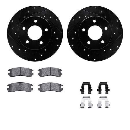 Dynamic Friction Co DFC Rotors-Drilled & Slotted-Black w/ 5000 Advanced Brake Pads Incl Hdw 8512-52001