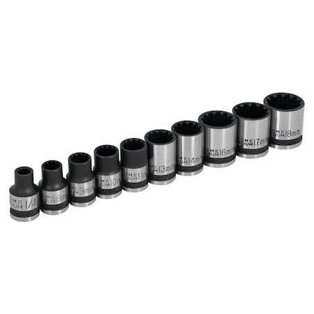 Performance Tool 10 pc. 3/8 in. Dr. Spline Socket Set, Universal Fit, SAE/MET W38194