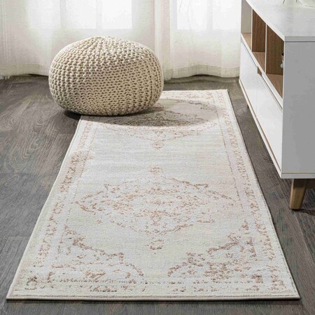 Jonathan Y Alhambra Ornate Medallion Modern Cream/Red 2 ft. x 10 ft. Runner Rug MDP400A-210