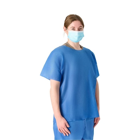 Medline Disposable Unisex Scrub Top with Round Neck, 1 Chest Pocket, Blue, Size 3XL, 30PK NON27212XXXL