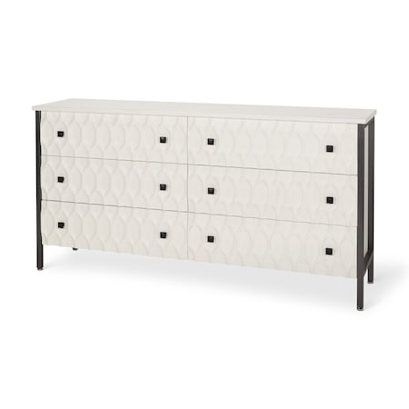 Homeroots 63in Gray And White Wood Carved Geometric Six Drawer Sideboard 611019