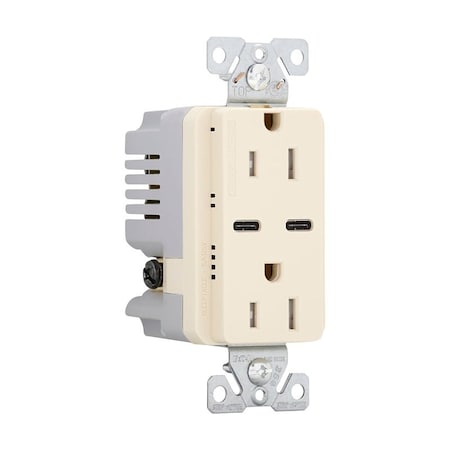 Eaton Wiring Devices Combination USB Charger with Duplex Receptacle, 2-Pole, 15 A, 125 V, 2-USB Port TRUSBC15V-BOX