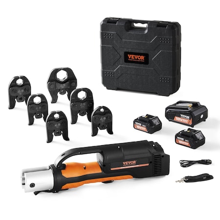 Vevor 18V Pro Press Tool Kit 1/2"-2" with 6 Jaws 2Pcs Batteries and Charger, 2PK PZ-1550
