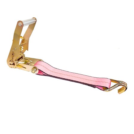 Tie 4 Safe 2'' x 12'' Fixed End w/ Ratchet and Wire J Hook. WLL: 3,333 LBS Pink RT04CK-501S-WH05-PK-C-1