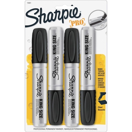 Sanford Sharpie, KING SIZE PERMANENT MARKER, BROAD CHISEL TIP, BLACK, 4PK 15661PP